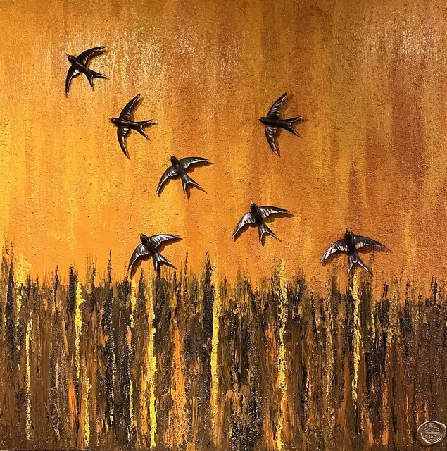 Vrijheid, Brons en acryl op hout, 80 × 80 cm