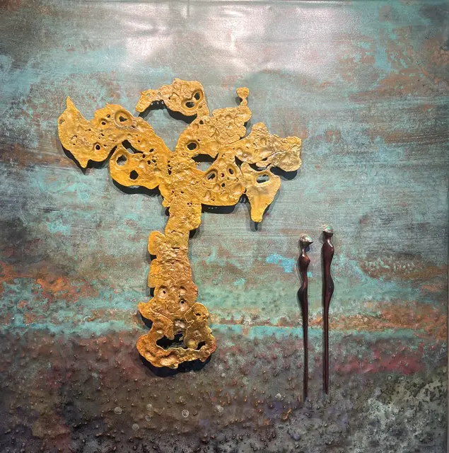 De levensboom, Brons en roodkoper, 80 × 80 cm