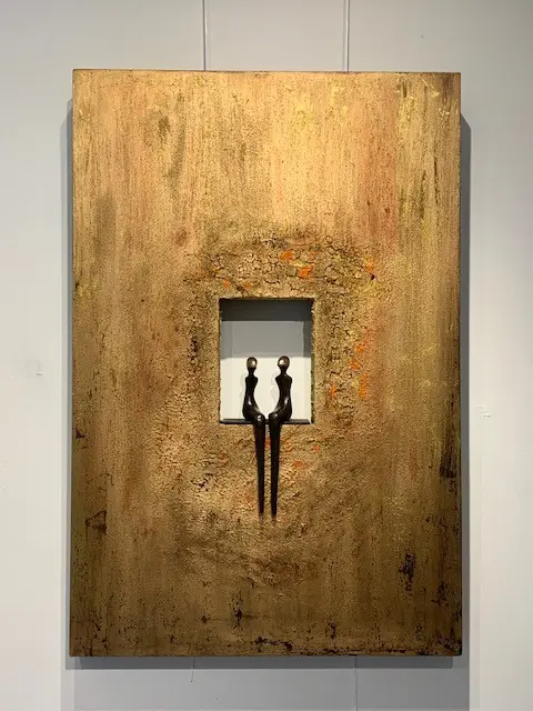 Our home, Acryl op hout met bronzen beeld, 60 x 90