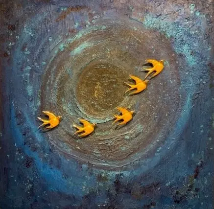 Freedom, Brons en acryl op hout, 80 × 80 cm