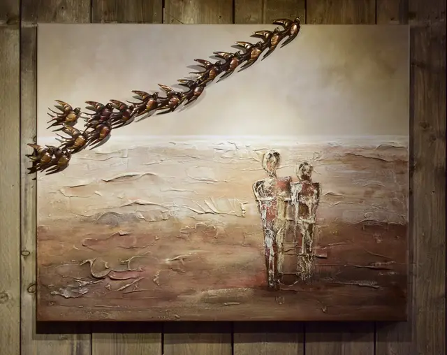 Vrijheid, Roodkoper en acryle op doek