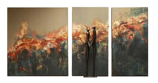 Koppel, Brons en acryl op doek