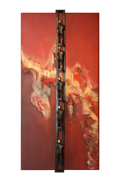 De ladder van de maatschappij, Brons en acryl op doek