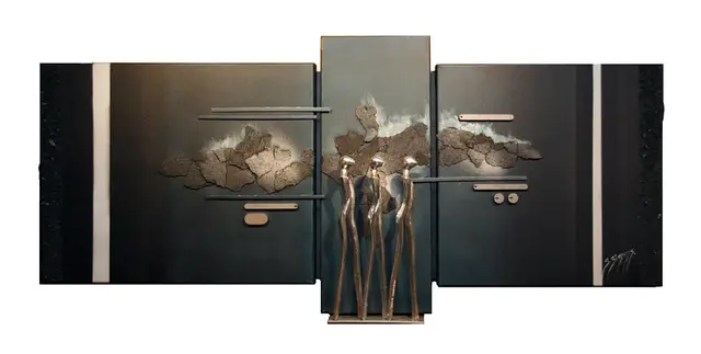 Samen onderweg, Aluminium en acryl op doek
